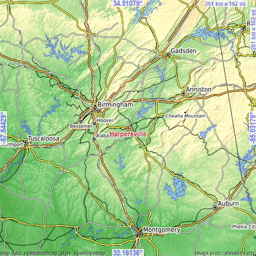 Topographic map of Harpersville