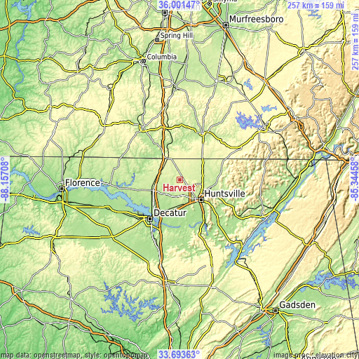 Topographic map of Harvest