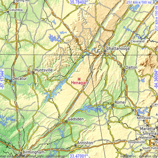 Topographic map of Henagar