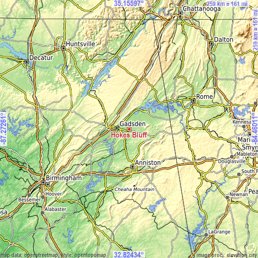 Topographic map of Hokes Bluff