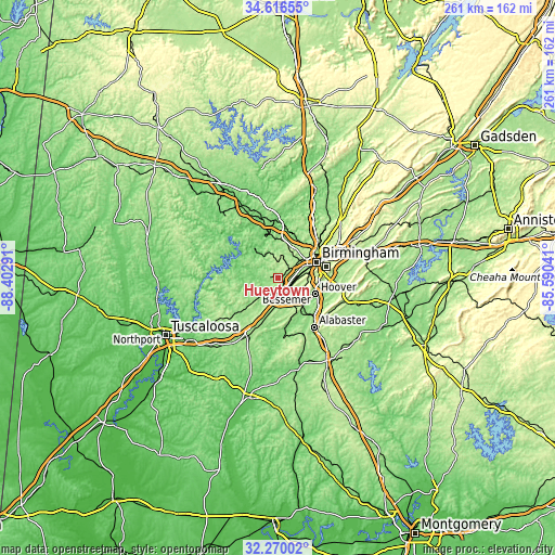 Topographic map of Hueytown