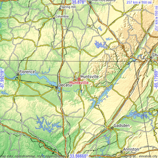 Topographic map of Huntsville