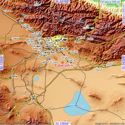 Topographic map of Eqbālīyeh