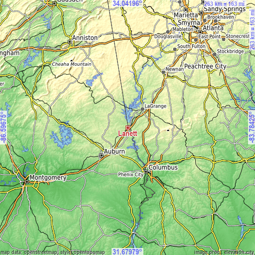 Topographic map of Lanett