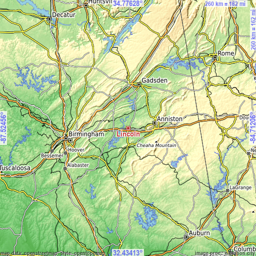 Topographic map of Lincoln