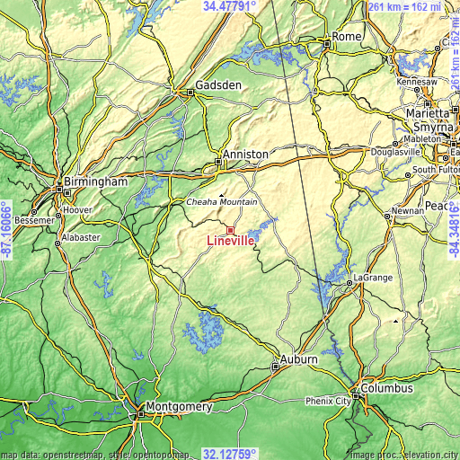 Topographic map of Lineville