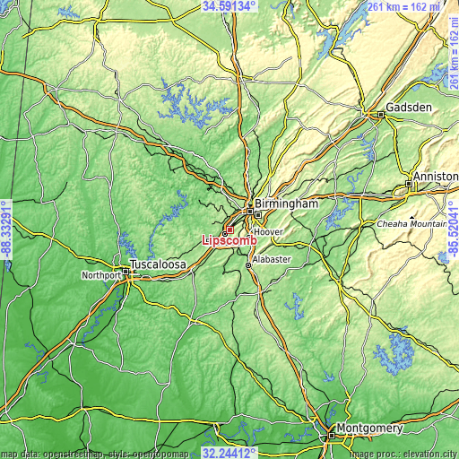 Topographic map of Lipscomb