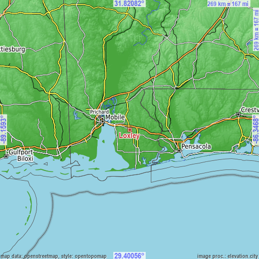 Topographic map of Loxley