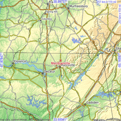 Topographic map of Meridianville