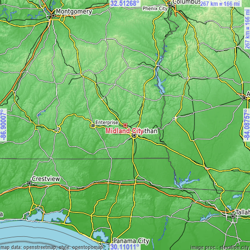 Topographic map of Midland City