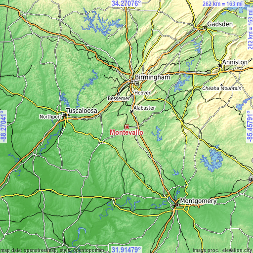 Topographic map of Montevallo