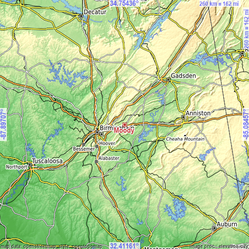 Topographic map of Moody