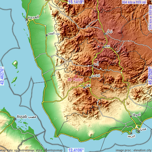 Topographic map of Ar Rubū‘