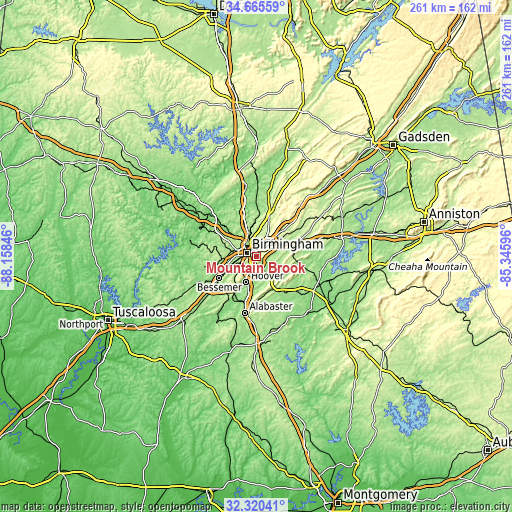 Topographic map of Mountain Brook