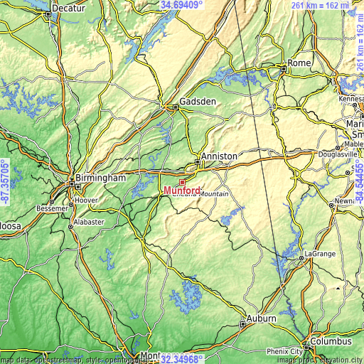 Topographic map of Munford