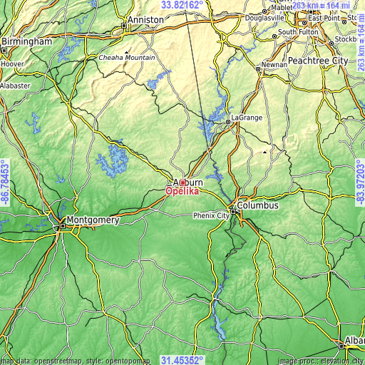 Topographic map of Opelika