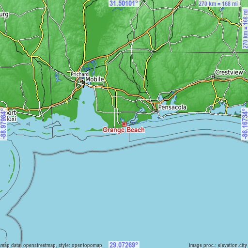 Topographic map of Orange Beach