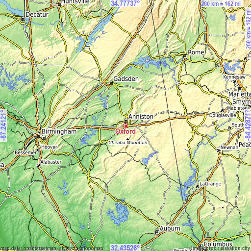 Topographic map of Oxford