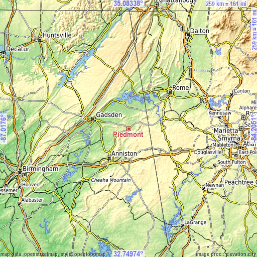 Topographic map of Piedmont