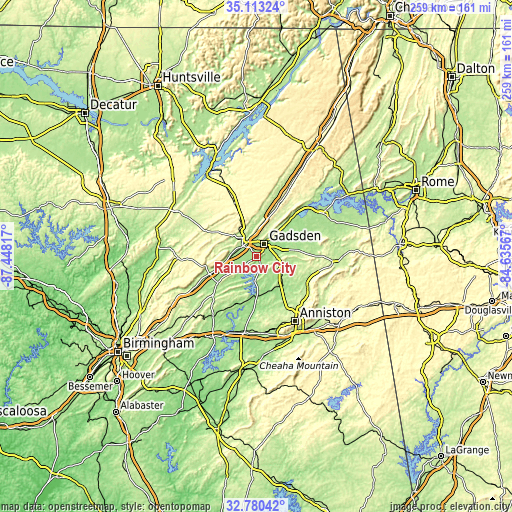 Topographic map of Rainbow City