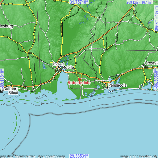 Topographic map of Robertsdale