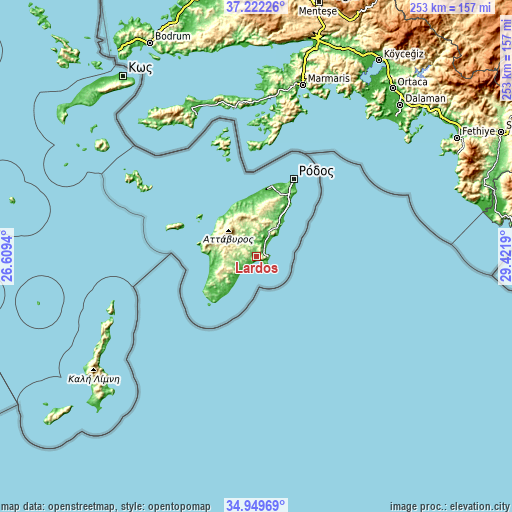 Topographic map of Lárdos