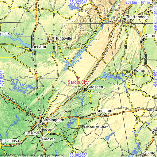 Topographic map of Sardis City