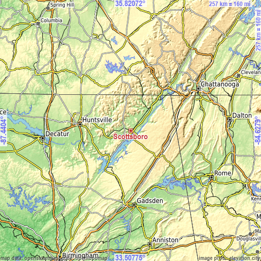 Topographic map of Scottsboro