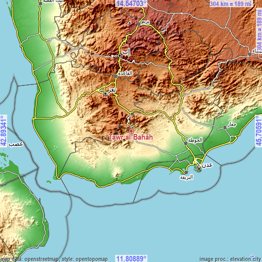 Topographic map of Ţawr al Bāḩah