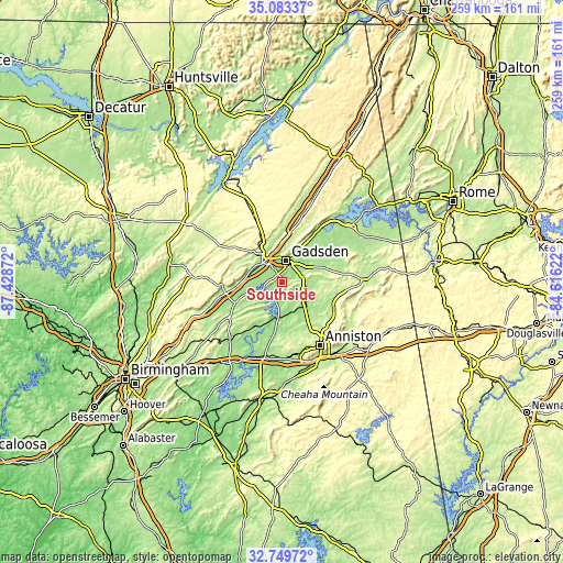 Topographic map of Southside