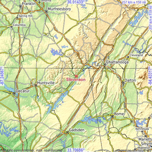 Topographic map of Stevenson