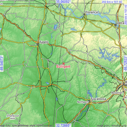 Topographic map of Sulligent