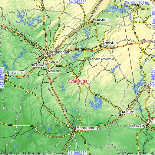 Topographic map of Sylacauga