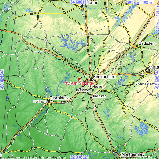 Topographic map of Sylvan Springs