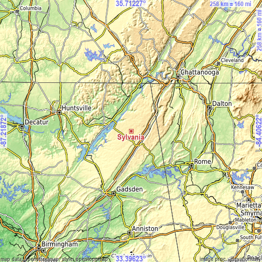 Topographic map of Sylvania