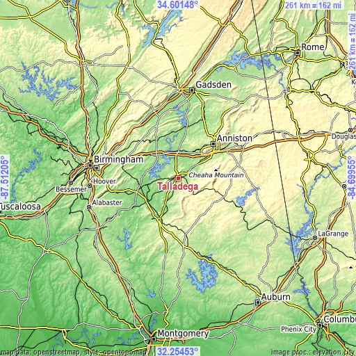 Topographic map of Talladega