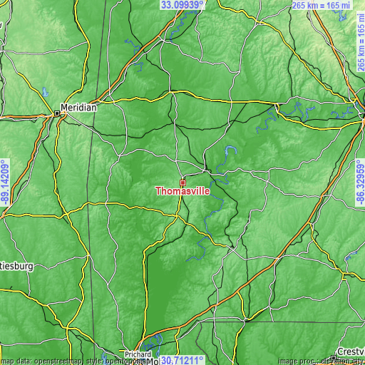 Topographic map of Thomasville