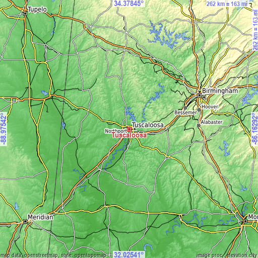 Topographic map of Tuscaloosa