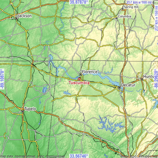 Topographic map of Tuscumbia