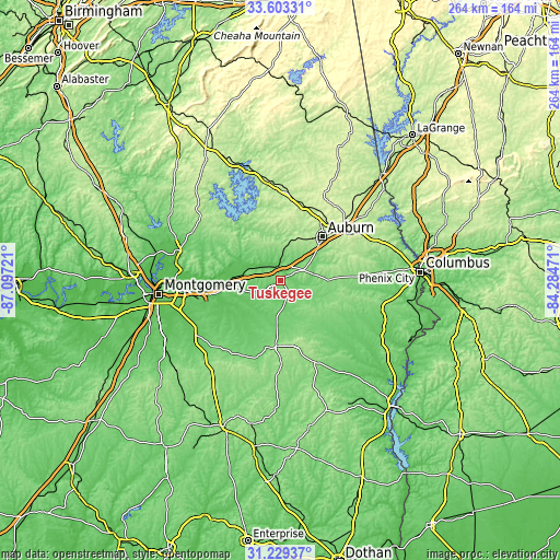 Topographic map of Tuskegee