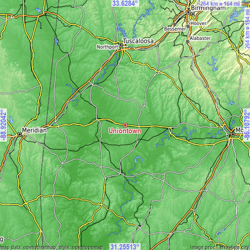 Topographic map of Uniontown