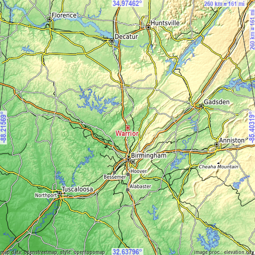 Topographic map of Warrior