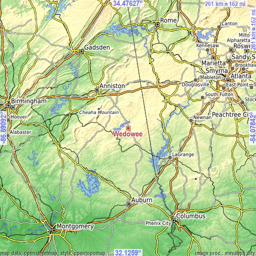 Topographic map of Wedowee