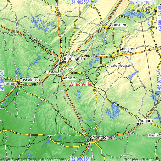 Topographic map of Wilsonville