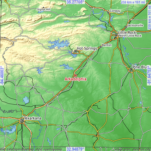 Topographic map of Arkadelphia