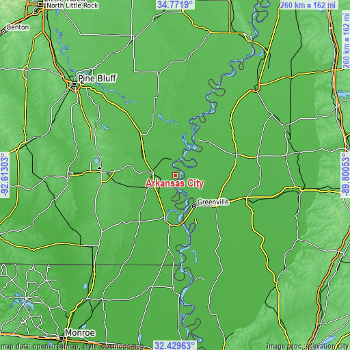 Topographic map of Arkansas City