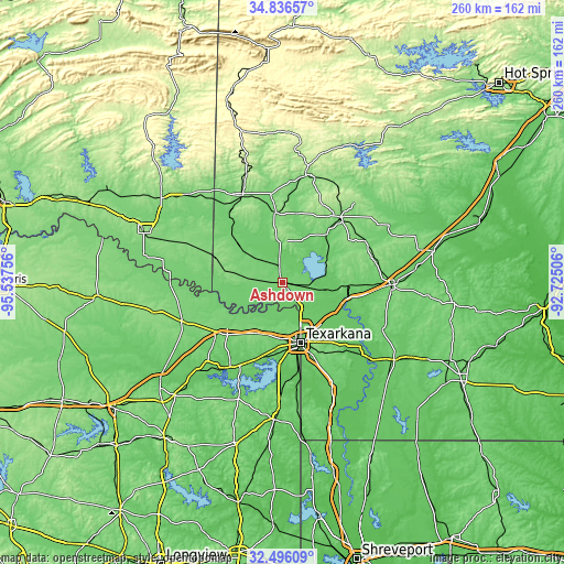 Topographic map of Ashdown