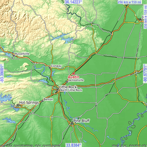 Topographic map of Austin