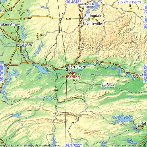 Topographic map of Barling