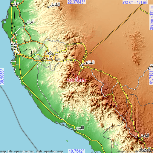 Topographic map of Ash Shafā